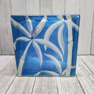 Vintage Bamboo Coconut Jungle Beach Glass Block Vase with Round Top MCM